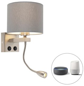 Lampada da parete intelligente in acciaio con paralume grigio incl. Wifi A60 - Brescia