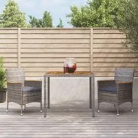 Set da Pranzo da Giardino 3 pz con Cuscini in Polyrattan Grigio 3187364