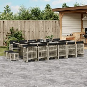 Set da pranzo da giardino 17pz con cuscini grigio in polyrattan