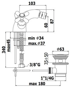 Paffoni Iris Irv135 Gruppo Bidet Monoforo Con Scarico Automatico 114g Senza Attacco Catenella Cromo