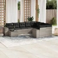 Set Divano Giardino 10 pz con Cuscini Grigio Chiaro Polyrattan 3255399