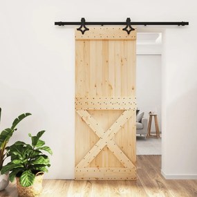 Porta Scorrevole Con Set Hardware 85x210 Cm Legno Massello Pino /