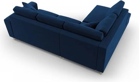 Divano angolare blu allungabile e con contenitore (con penisola a sinistra/a L) con rivestimento in velluto Kyoto – Cosmopolitan Design