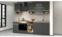 Cucina completa Dceccaron, Cucina pratica e salvaspazio, Parete da cucina con 8 ante e 1 cassetto, 100% Made in Italy, 255x60h85 cm, Antracite e Rovere