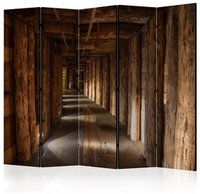 Paravento Wieliczka II (5-parti) - tunnel sotterraneo tra legno marrone