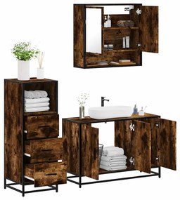 Set Mobili Da Bagno 3 Pz Rovere Fumo İn Legno Multistrato /