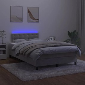 Letto a molle materasso e led grigio chiaro 120x190 cm velluto