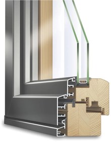 Porte finestre, legno-alluminio, IDEALU Classicline IV 68, pino, chiaro 325, Bianco RAL 9016, 635 x 1760 mm, 1 anta fissa, configura individualmente