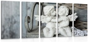 Quadri 5 pezzi – Statuette di angeli su una panchina