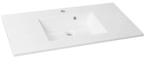 Lavabo integrale rettangolare vasca centrale Neo L 91 x H 11.2 x P 48.5 cm in composito minerale di resina gelificata bianco lucido