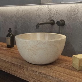 Lavabo bagno design a ciotola in marmo colore crema 40cm | Litos-LC40 - KAMALU