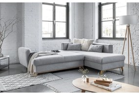 Divano angolare grigio chiaro allungabile/con contenitore (con penisola a destra/a L) Scandic Lagom – Miuform