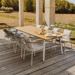 Set Tavolo Rettangolare In Legno Di Teak E Acciaio (240x100 Cm) Lowel E 8 Sedie Da Giardino Con Braccioli Boucid Tapioca Beige - Sklum