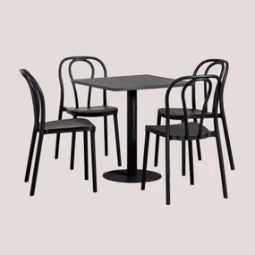 Set di Tavolo Quadrato 70x70 cm e 4 Sedie da Giardino Mizzi Nero - Sklum