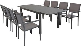 DEXTER - set tavolo in alluminio cm 160/240 x 90 x 75 h con 8 poltrone Venus