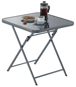 Tavolo da pranzo per giardino Emys NATERIAL in acciaio con piano in vetro grigio per 2 persone 70x70cm