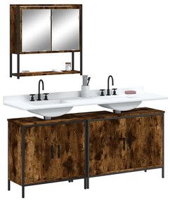 Set Mobili Da Bagno 3 Pz Rovere Fumo İn Legno Multistrato /