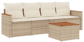 Set divano da giardino 5 pz con cuscini beige in polyrattan