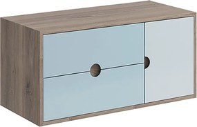 Mobile da bagno sospeso sotto lavabo Kompas di VISOBATH L 100 x H 48 x P 22 cm rovere e blu, 2 cassetti 1 anta