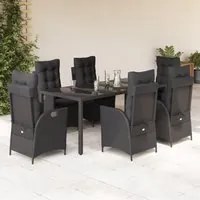 Set da Pranzo da Giardino 7 pz Nero con Cuscini in Polyrattan 3213073