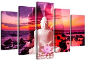 Quadro su tela 5 pannelli Buddha Mare al tramonto  Dimensioni 100x70