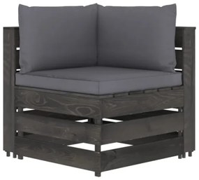 Set Divani da Giardino con Cuscini 9 pz Legno Impregnato Grigio