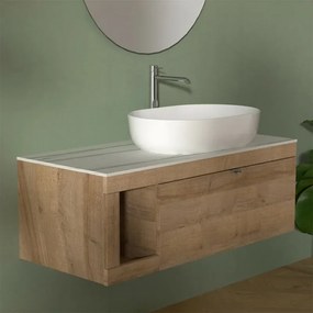 Mobile bagno portalavabo sospeso 80 cm miele con top carrara Maya