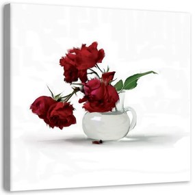 Quadro su tela, Rose rosse in un vaso  Dimensioni Tappeti 40x40