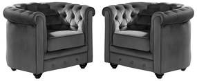 Lotto di 2 poltrone CHESTERFIELD in velluto Antracite