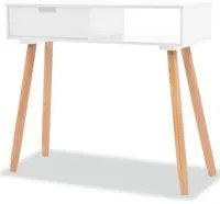 Tavolo Consolle in Legno di Pino Massello 80x30x72 cm Bianco