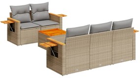 Set divano da giardino 6 pz con cuscini beige in polyrattan