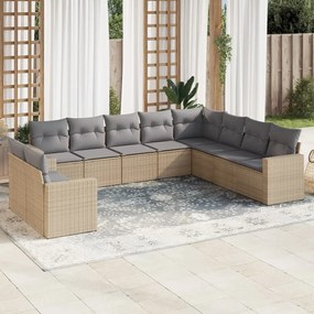 Set divano da giardino 10 pz con cuscini beige in polyrattan