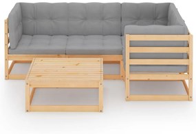 Set Divani da Giardino 6 pz con Cuscini Legno Massello di Pino