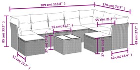 Set divano da giardino 10 pz con cuscini grigio in polyrattan