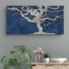 Stampa su tela – Albero astratto su legno con contrasto blu