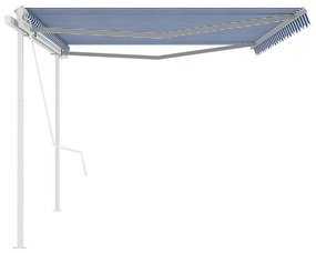 Tenda da Sole Retrattile Automatica con Pali 5x3,5 m Blu Bianca