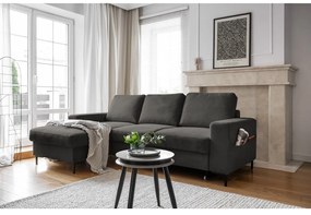 Divano letto in velluto a coste grigio scuro (angolo sinistro) Lofty Lilly - Miuform