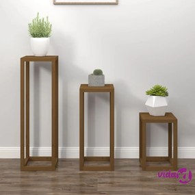 vidaXL Set Supporti per Piante 3 pz Miele in Legno Massello di Pino