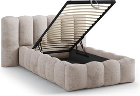 Letto singolo imbottito marrone chiaro con contenitore con rete inclusa 90x200 cm Lupine – Micadoni