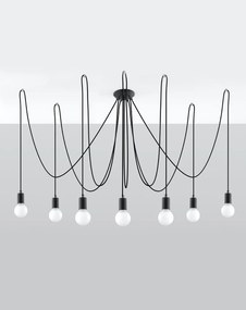 Lampadario a Sospensione 7xE27 EDISON 7 in Acciaio Nero