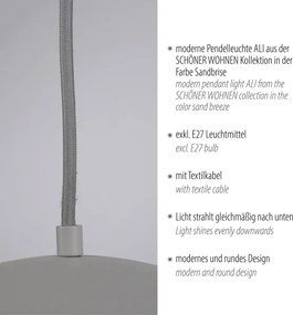 Schöner Wohnen 11728-39 - Lampadario a sospensione ALI con cavo, 1xE27/25W/230V, Ø 38 cm, grigio