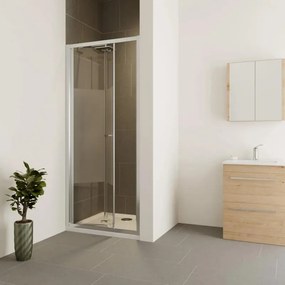 Porta doccia pieghevole L 75-80 cm x H 190 cm per nicchia in vetro trasparente SP. 6 mm, profilo lucido cromo, serie Verve