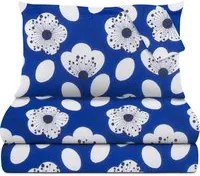 Completo letto matrimoniale blu fiori bianchi