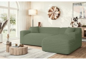 Divano angolare verde (con penisola a destra e chaise lounge) rivestito in velluto a coste Martin – Ropez