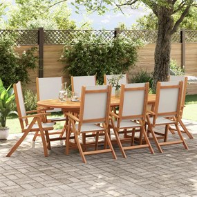 Set Pranzo Da Giardino 9pz Legno Massello Di Acacia E Textilene /