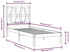 Giroletto in Legno Massello Grigio 75x190 cm Small Single