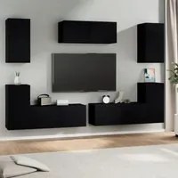 Set di Mobili Porta TV 7 pz Nero in Legno Multistrato cod mxl 20058