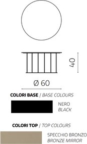 Tavolino tondo D60 cm con base in metallo Nero e piano in vetro Bronzo MUTE