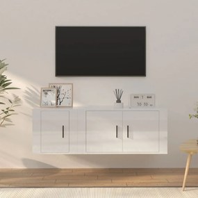 Set di mobili porta tv 2 pz bianco lucido in legno multistrato