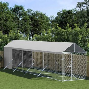 Cuccia Cani Da Esterno Tetto Argento 2x10x2,5 M Acciaio Zincato /
